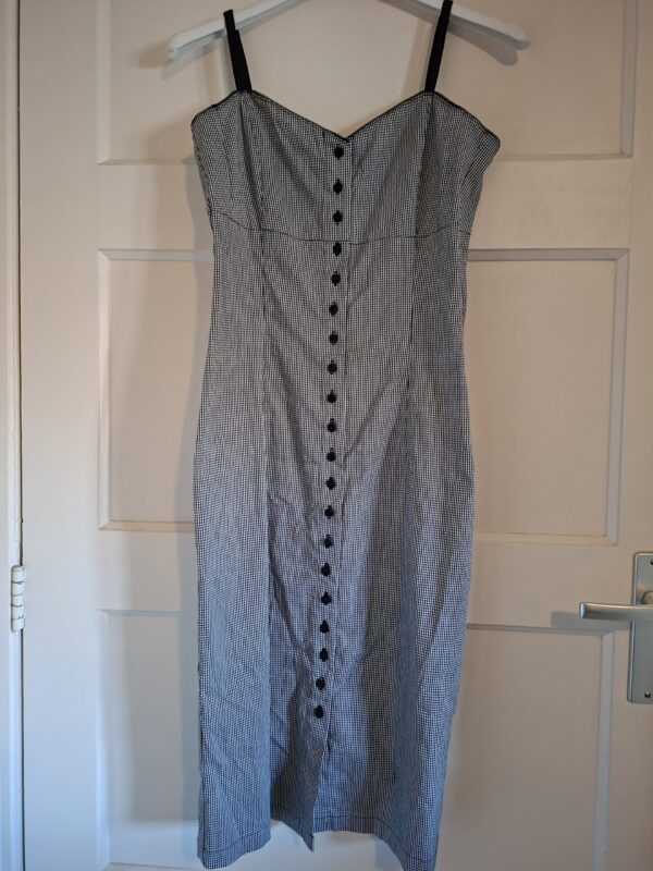 Zwart/wit pied de poule geruit jurkje mouwloos maat S (46.)