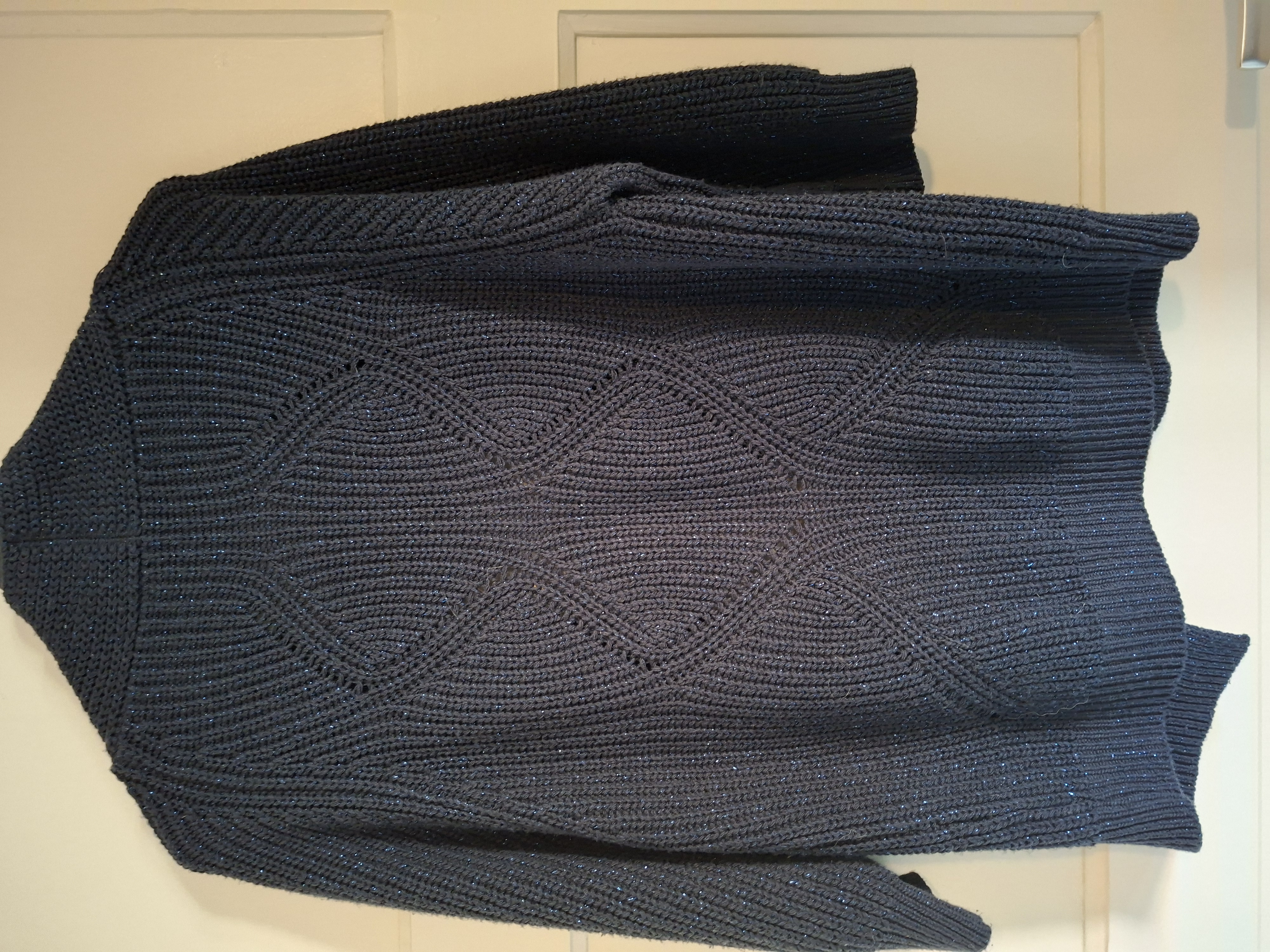 20260124_154457 Dame Blanche Anvers donkerblauw vest met glitterdraad maat U