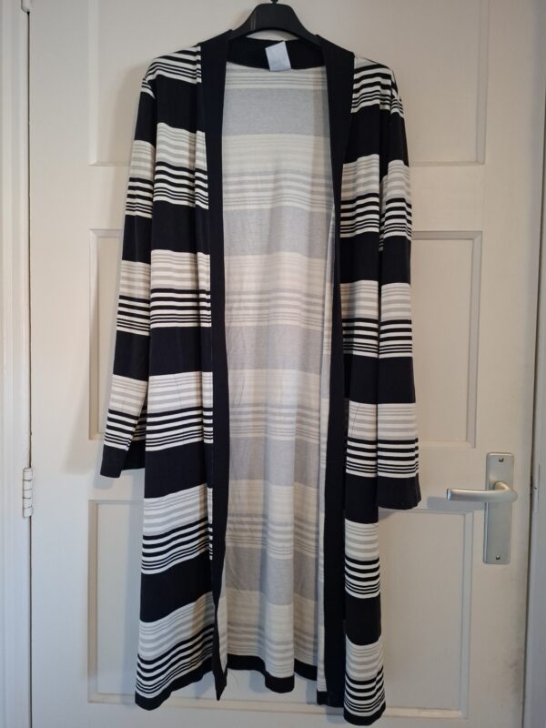 Nanso zwart wit grijs gestreept lang vest maat L