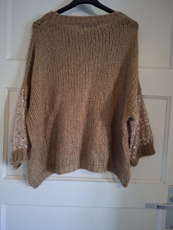 20260125_155041 Amelie & Amelie cognac trui met pailletten mouwen maat M