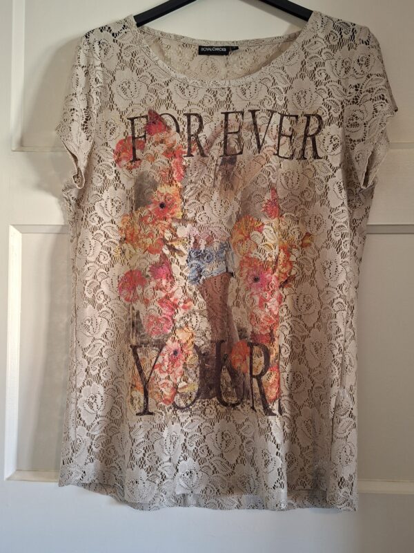 Royal Chicks dames T-shirt kant Forever Young beige maat S