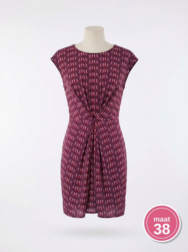 Zara jurk bordeaux met roze vogeltjes maat M