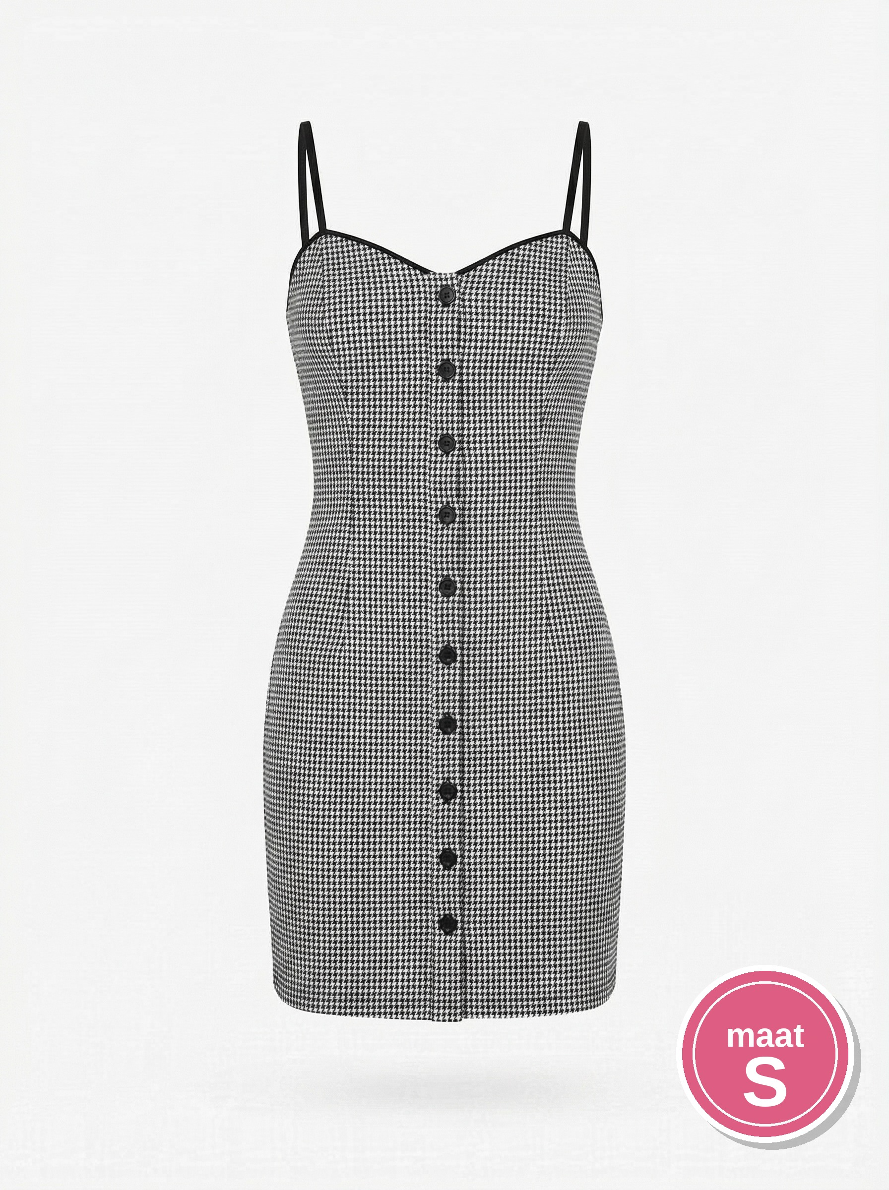 Zwart/wit pied de poule geruit jurkje mouwloos maat S