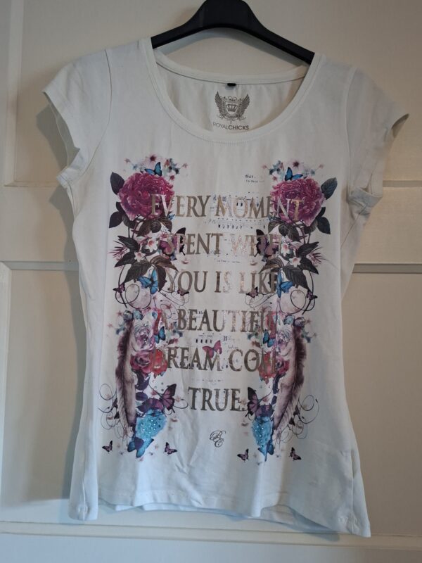 Royal Chicks dames T-shirt wit bloemen vlinders maat M