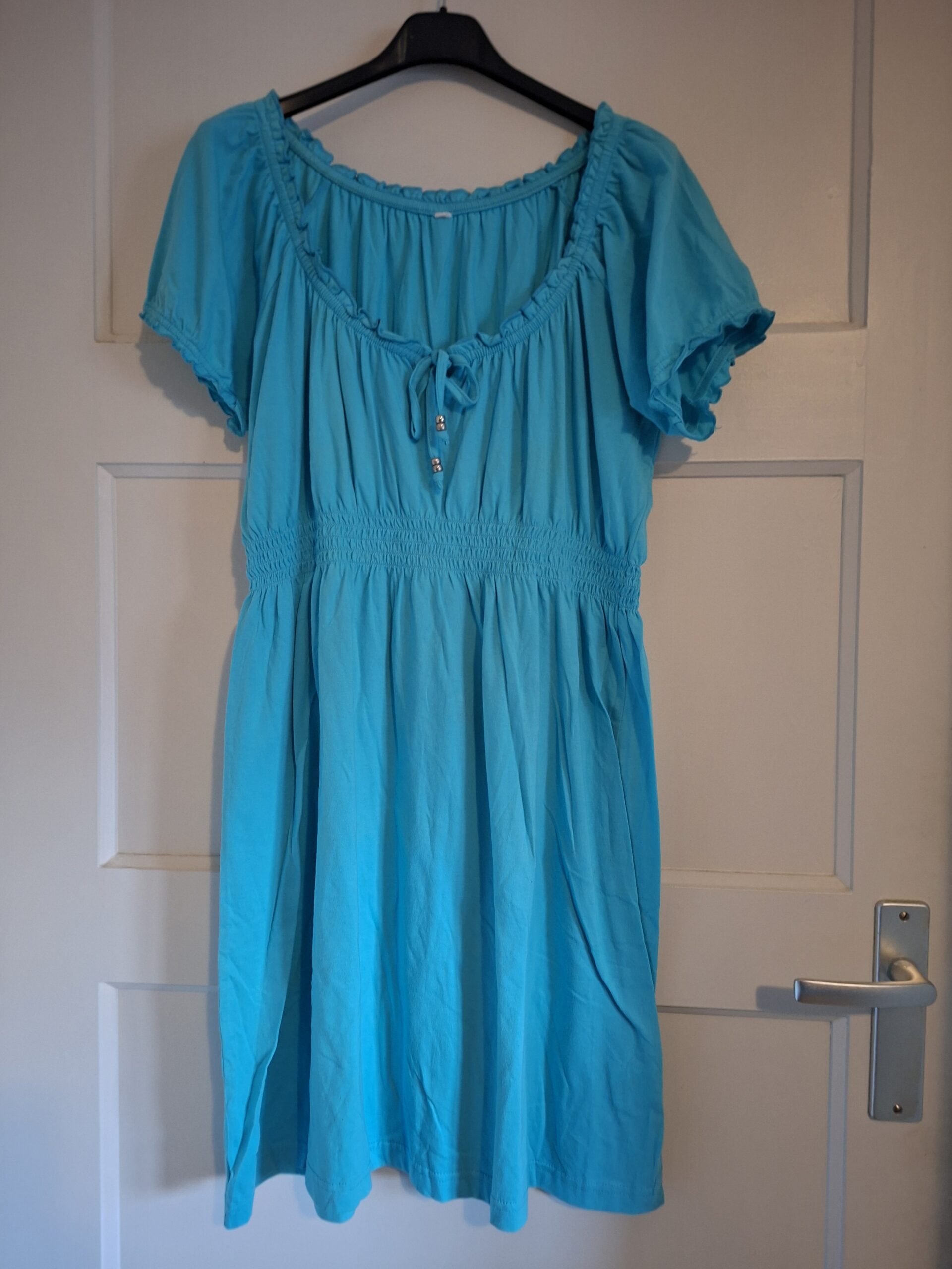 Dames jurk turquoise off-shoulder maat M