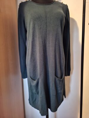 Donkergroene gebreide jurk met gouden knopen maat L