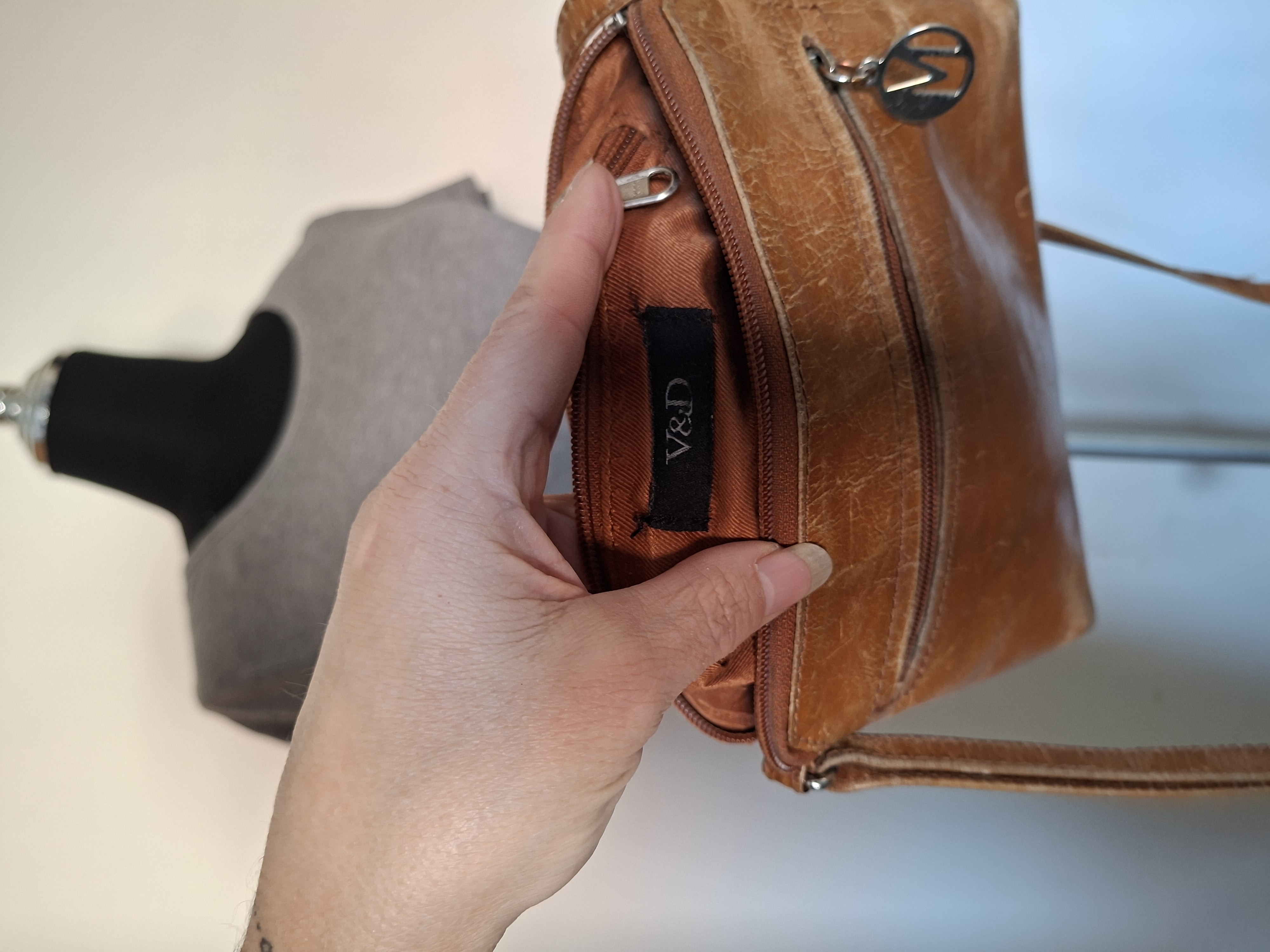 V&D cognac leren crossbody tas