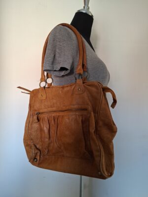 Pieces cognac leren handtas