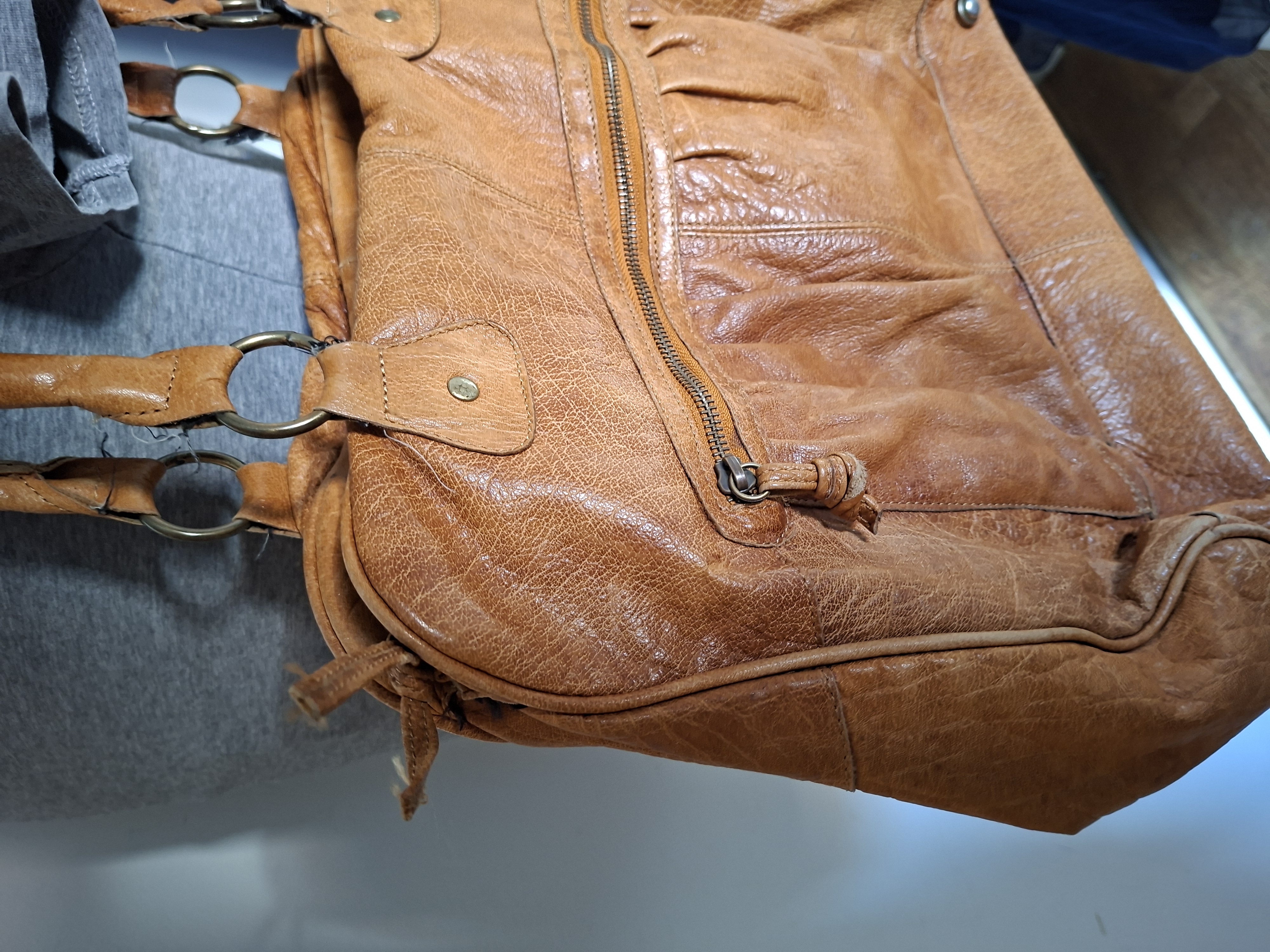 Pieces cognac leren handtas