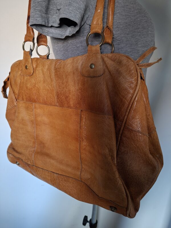 Pieces cognac leren handtas