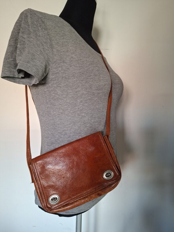 Cognac leren crossbody tas
