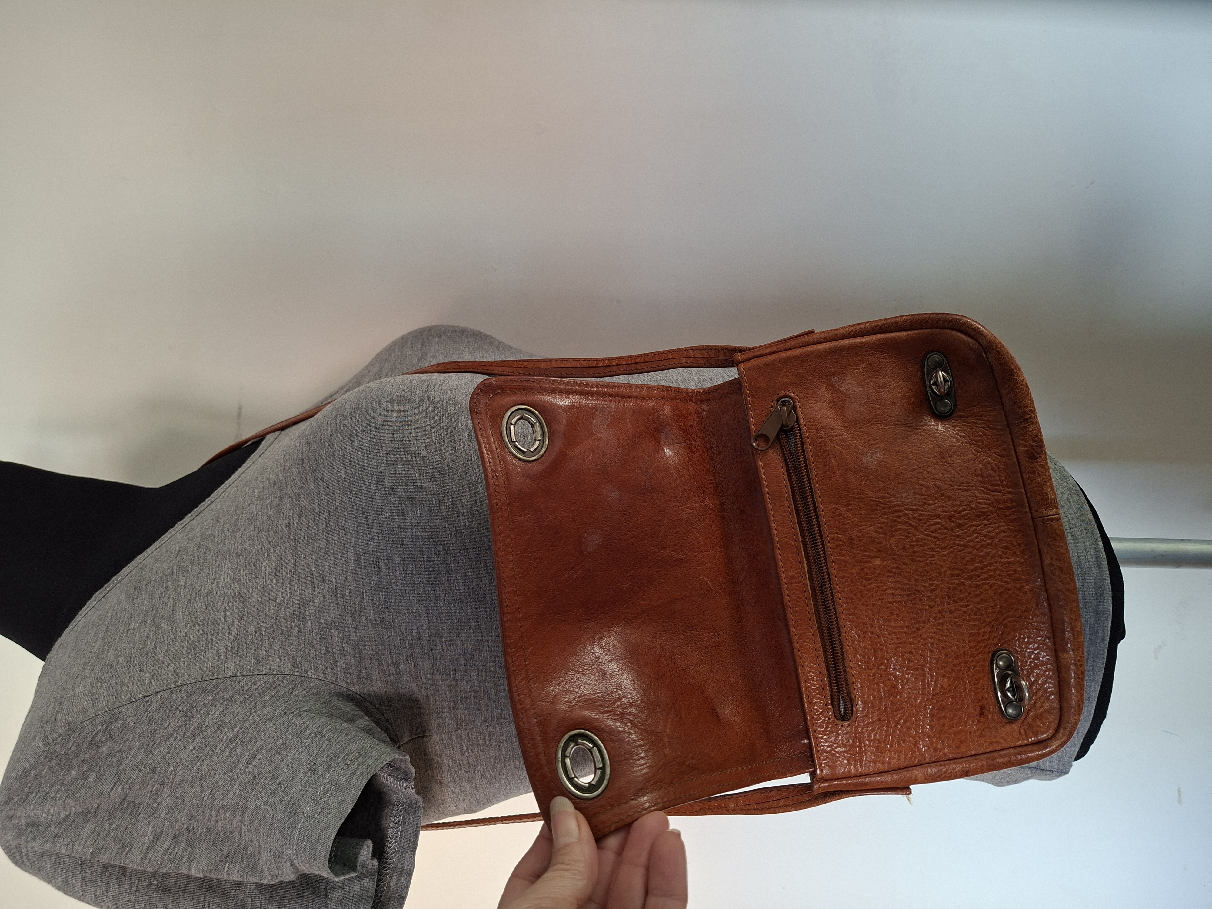 Cognac leren crossbody tas