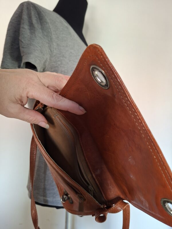 Cognac leren crossbody tas