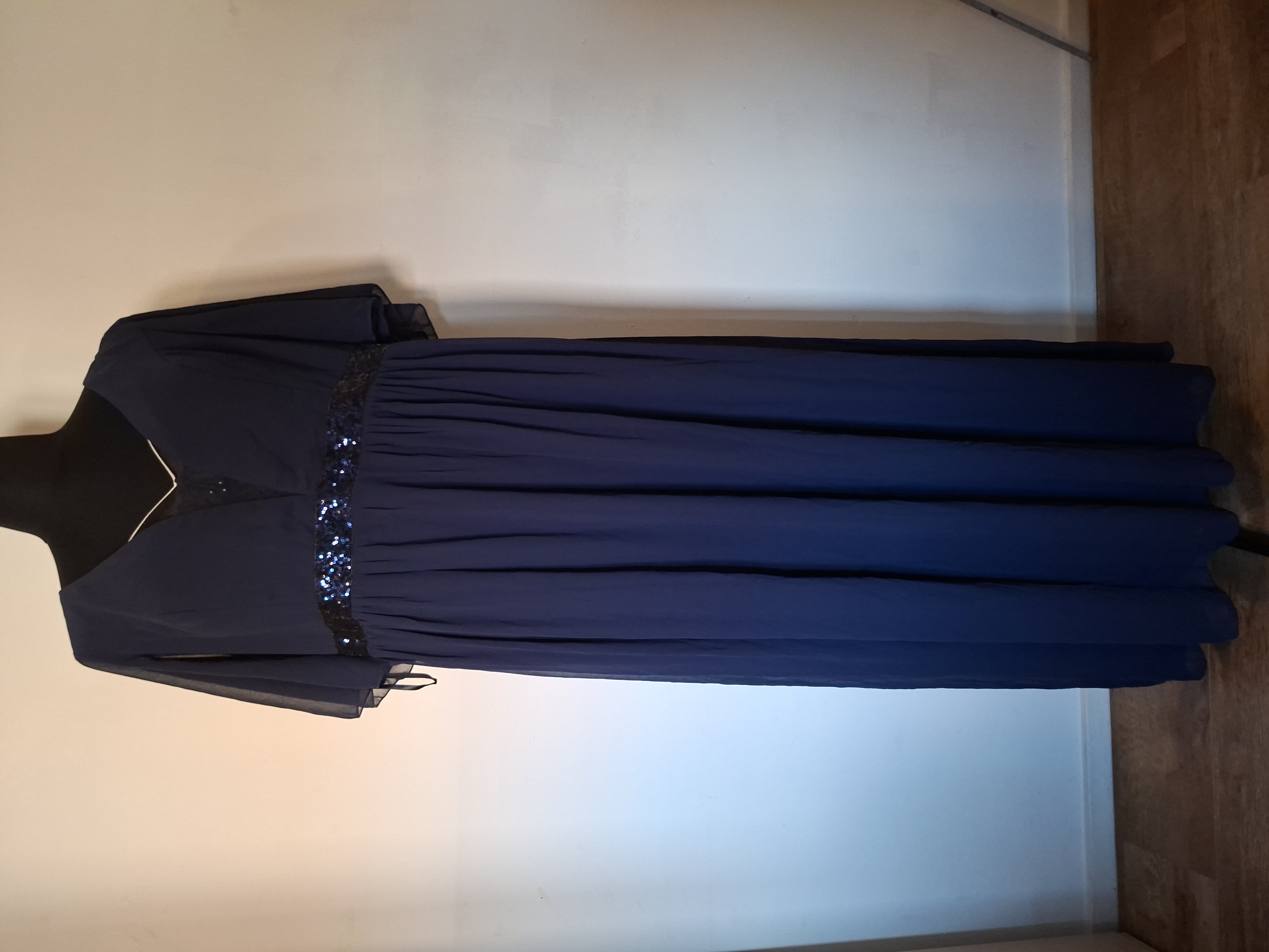 Shein Curve lange feestjurk donkerblauw met pailletten maat 5XL