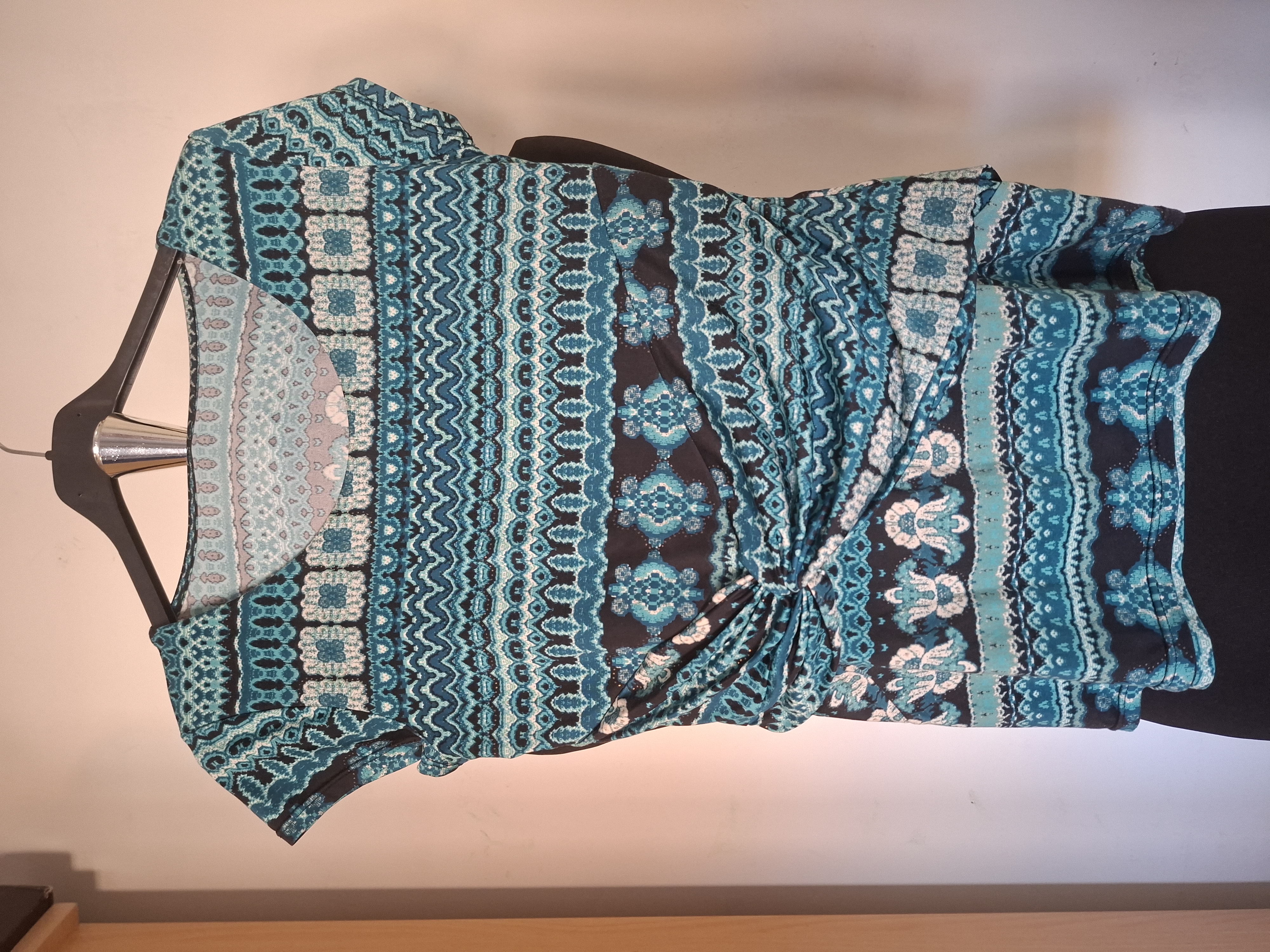 Top etnisch patroon turquoise bruin roze