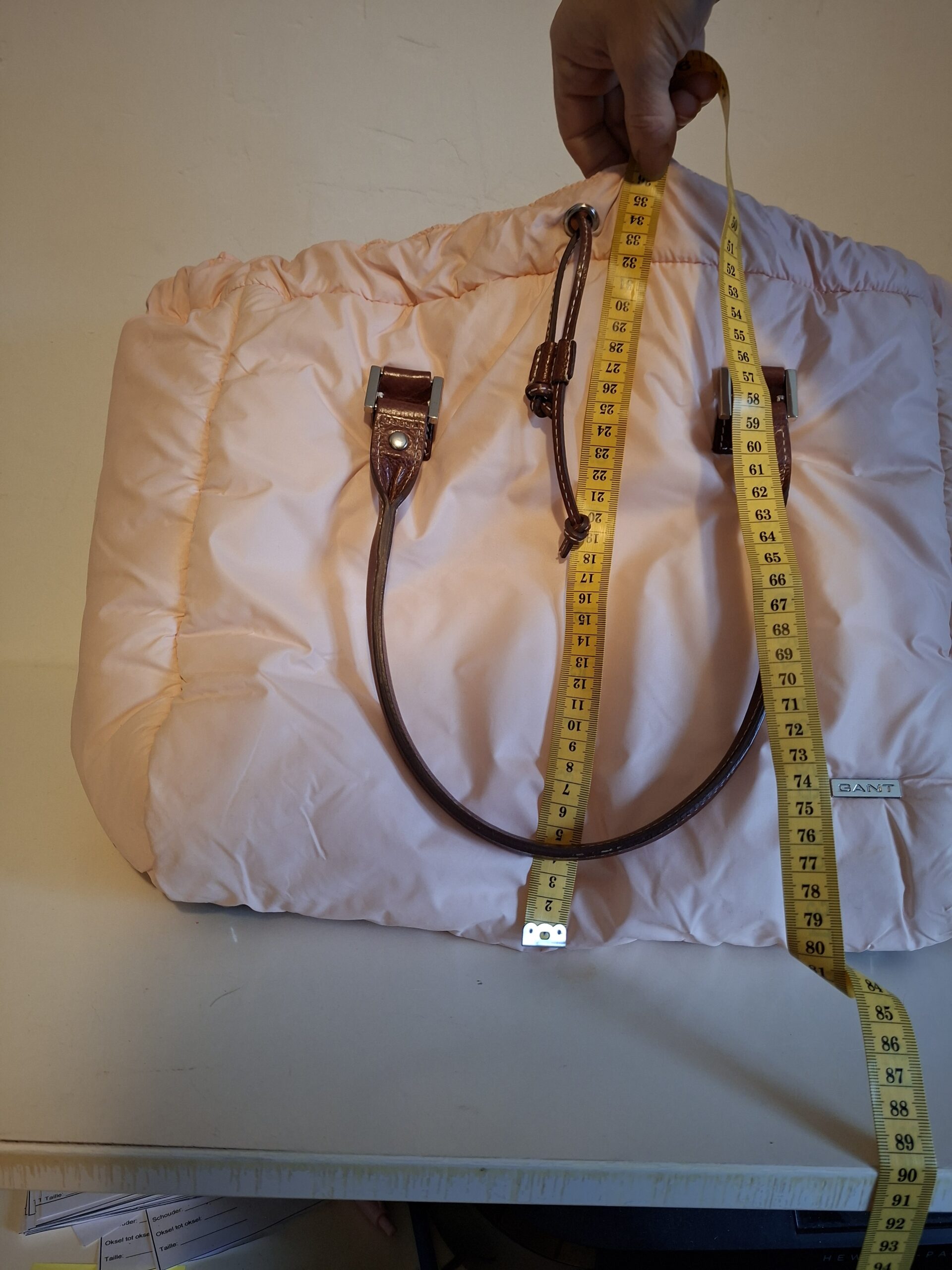 Gant gewatteerde shopper Licht roze met leren details