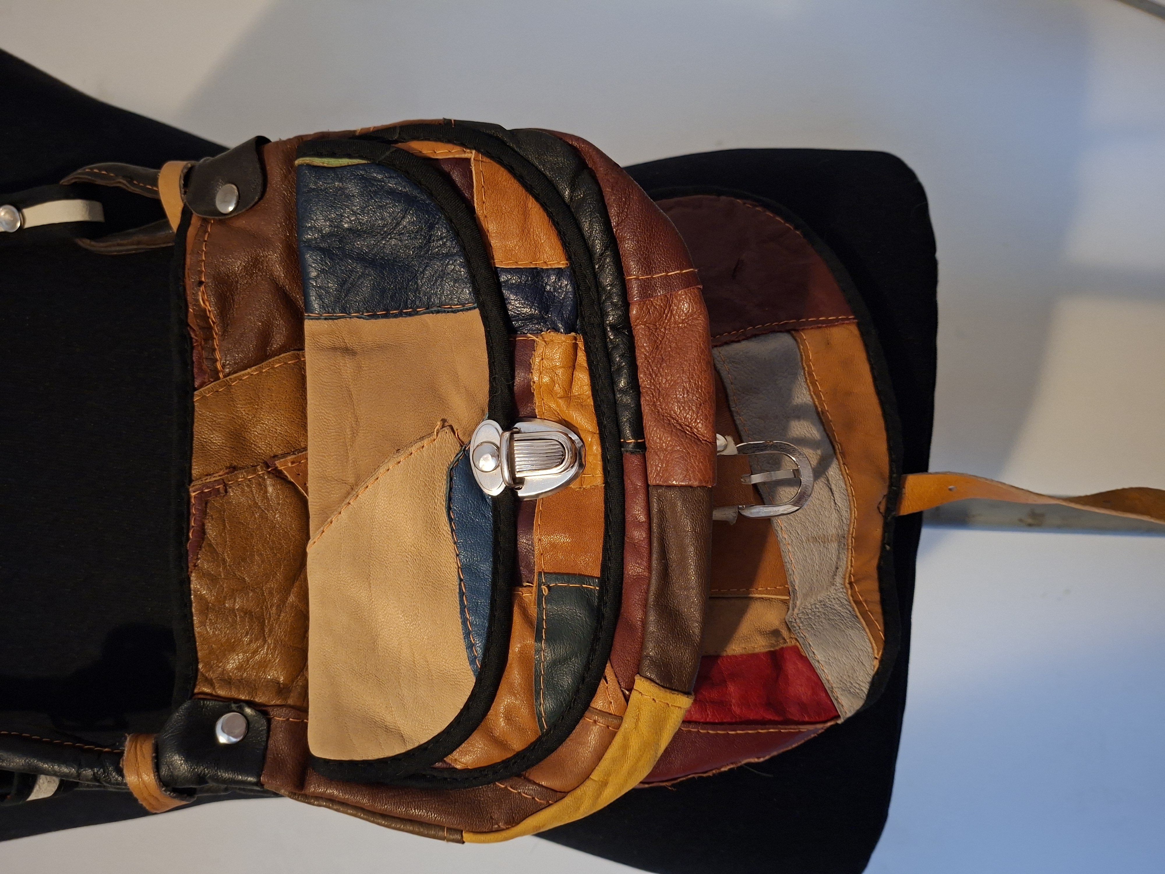 Multicolor patchwork leren schoudertas