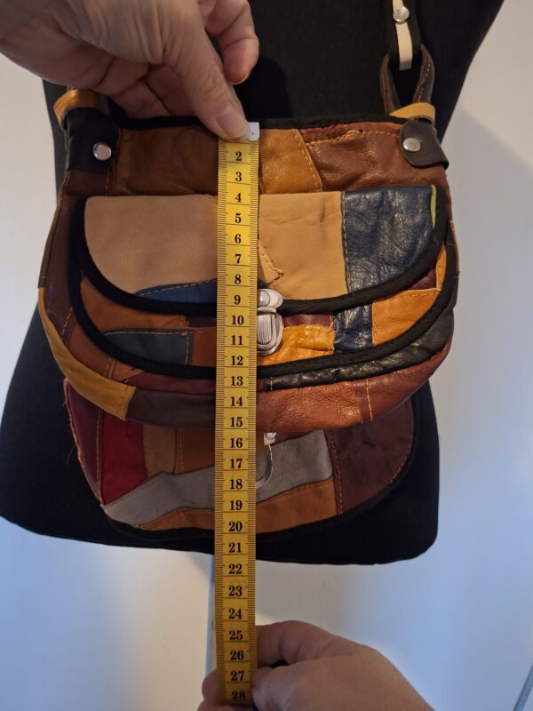 Multicolor patchwork leren schoudertas