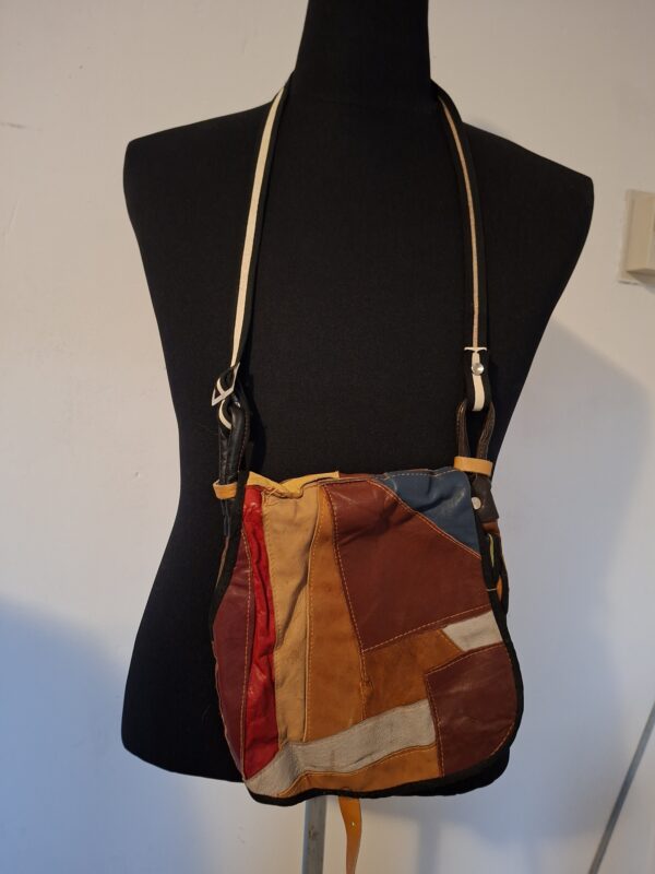 Multicolor patchwork leren schoudertas