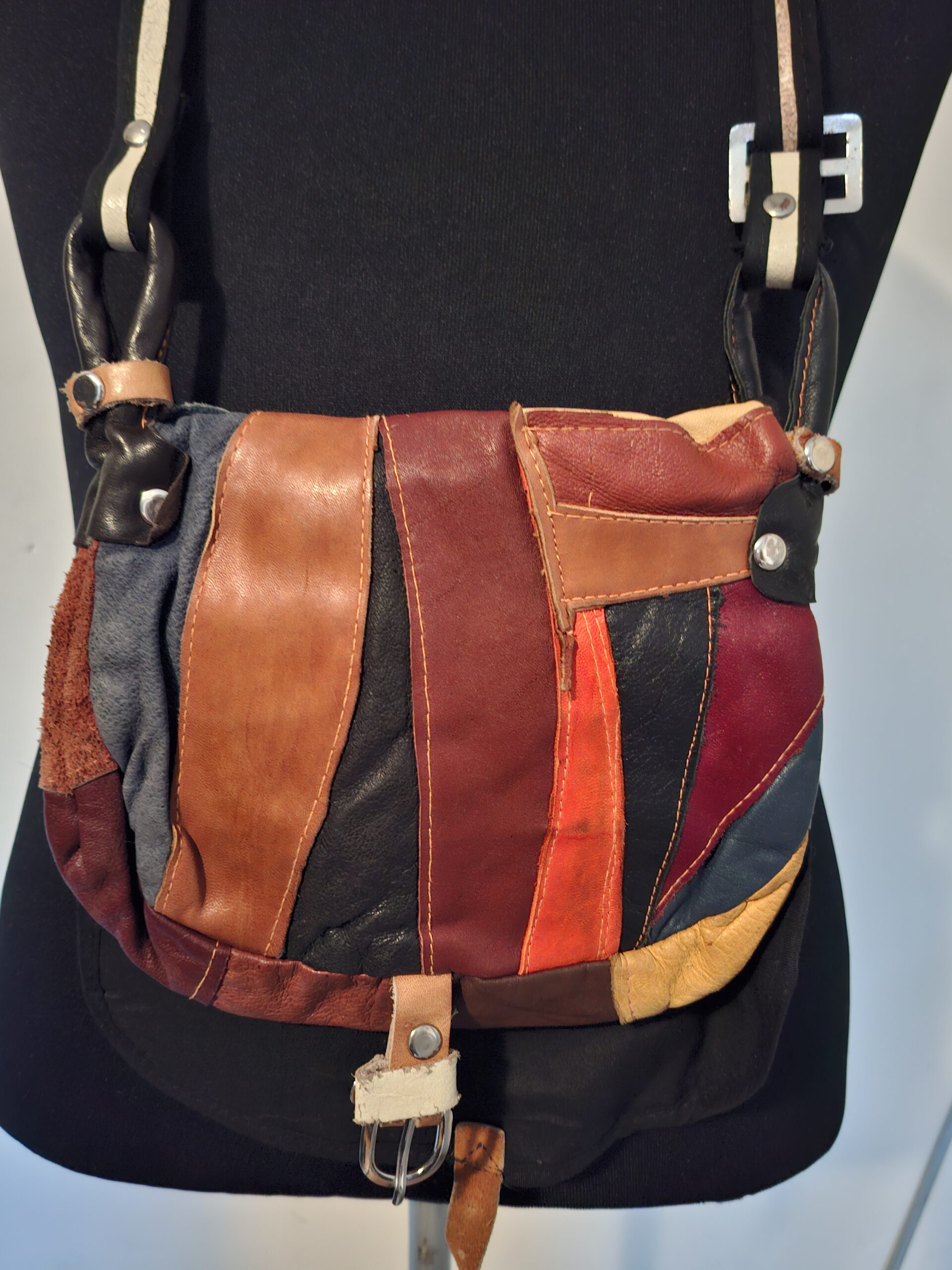 Multicolor patchwork leren schoudertas