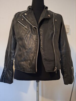 MNG zwarte leren bikerjack - maat M