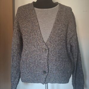 Esprit vest grofgebreid grijs blauw gemêleerd maat M