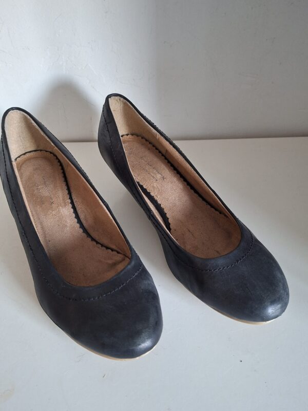 Zwarte leren wedge pumps - Zwart - Maat 41