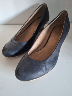 Zwarte leren wedge pumps - Zwart - Maat 41