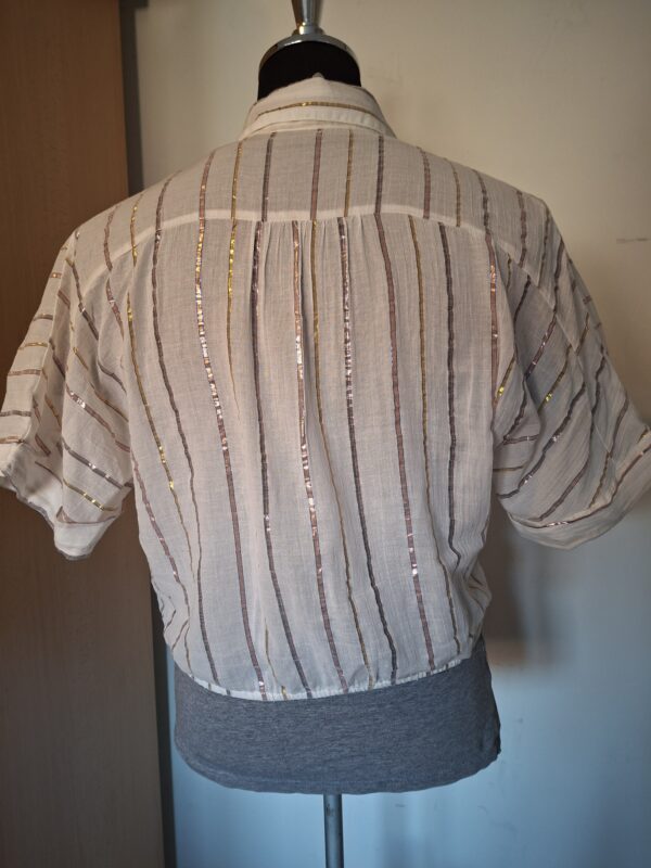 Knoopblouse wit metallic strepen maat S