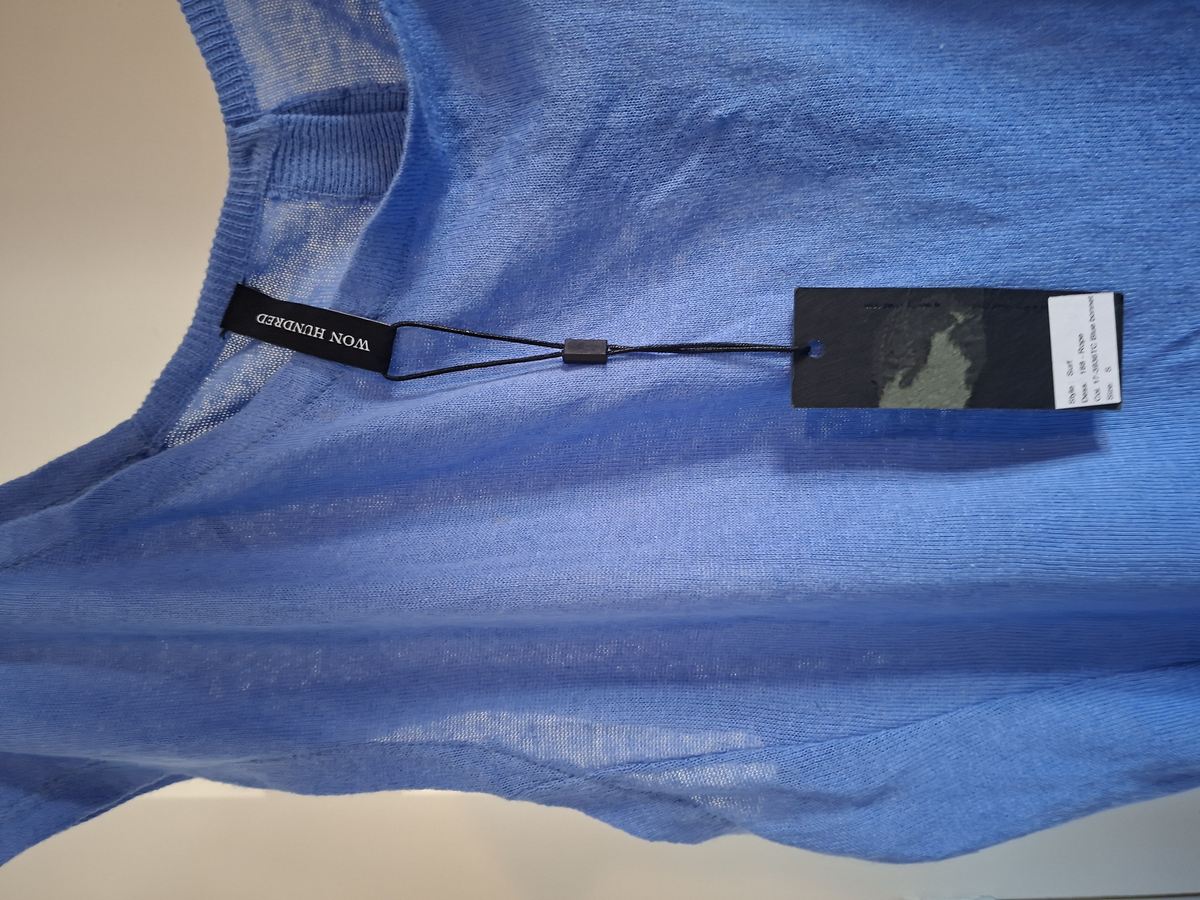 Won Hundred mouwloos vest blauw met knopen achterzijde maat S