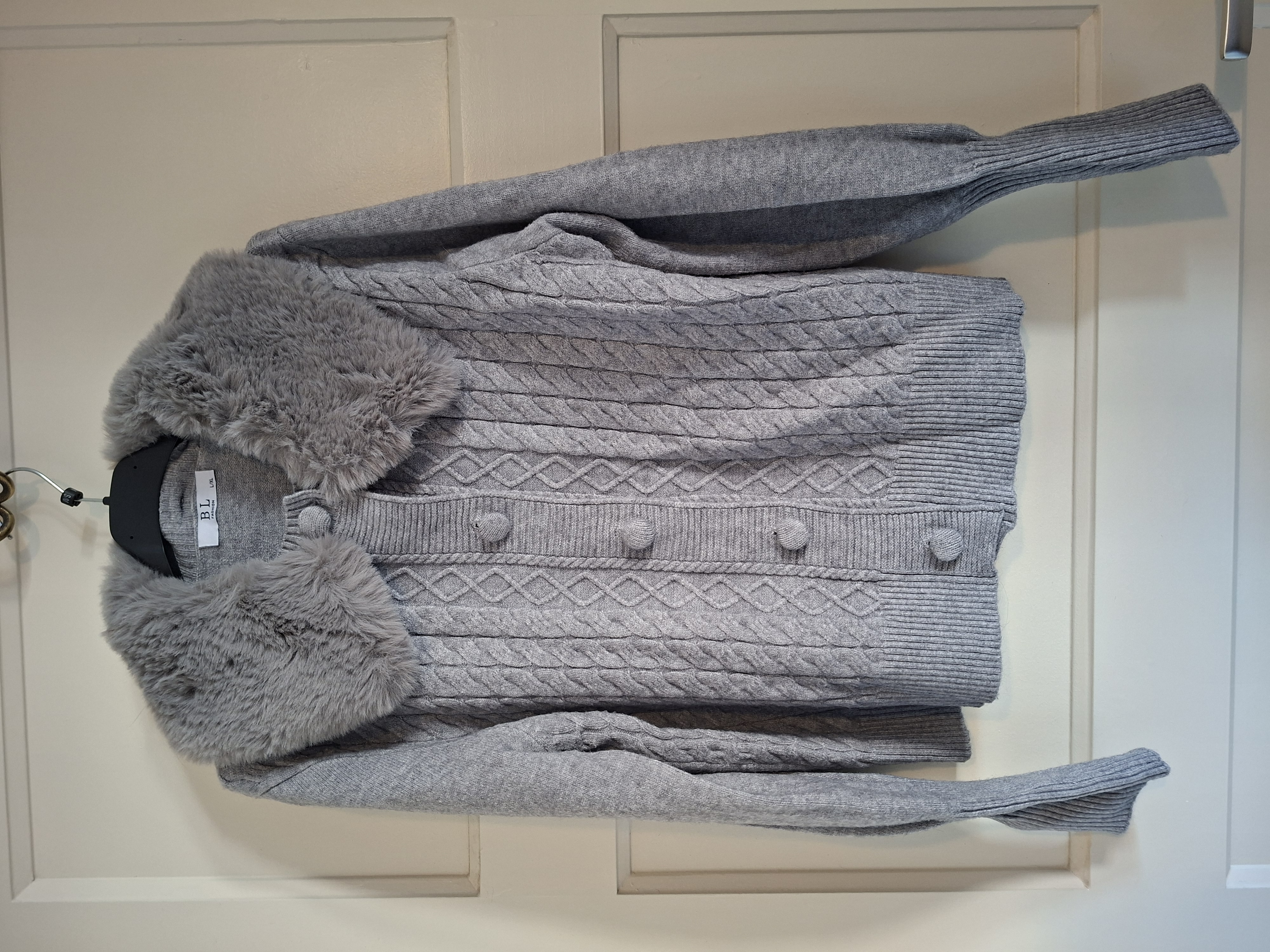 BL Fashion vest grijs met nepbont kraag maat L/XL