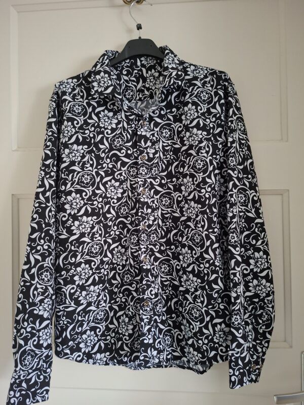 Herenblouse Barok Print Zwart/Wit Maat M