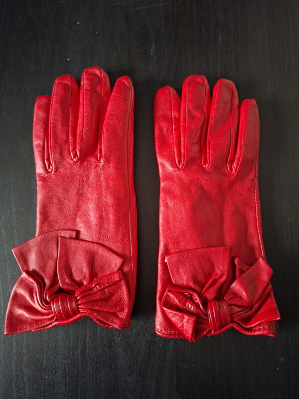 Leren handschoenen rood met strik maat XS/S