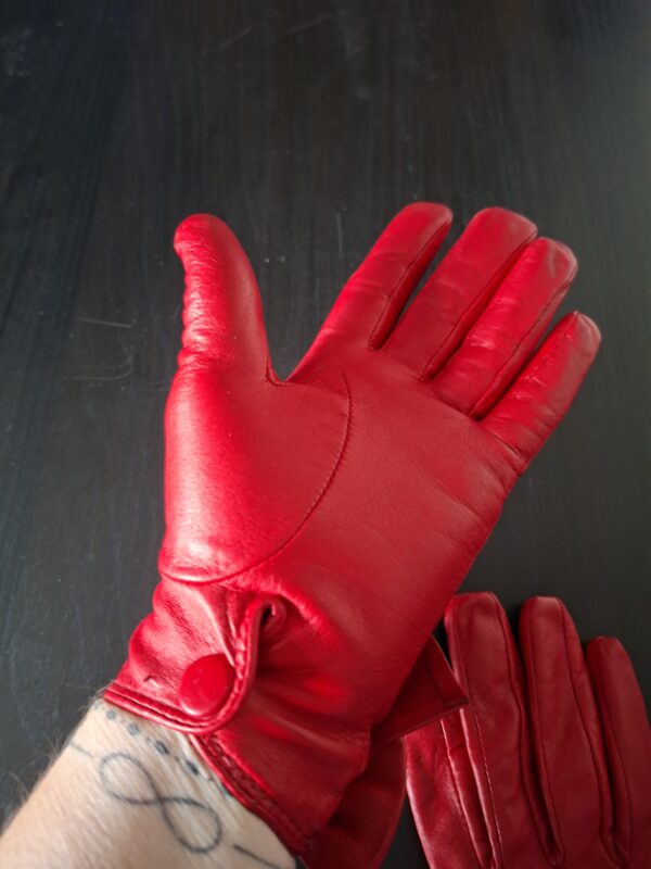 Leren handschoenen rood met strik maat XS/S