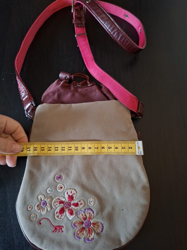 Crossbody tasje canvas taupe bordeaux geborduurde bloemen