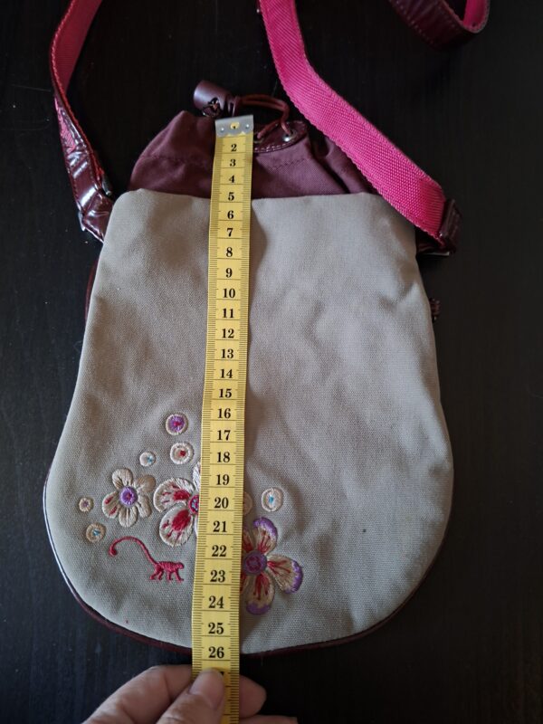 Crossbody tasje canvas taupe bordeaux geborduurde bloemen