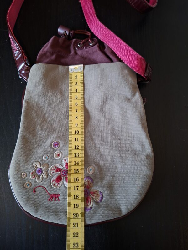 Crossbody tasje canvas taupe bordeaux geborduurde bloemen