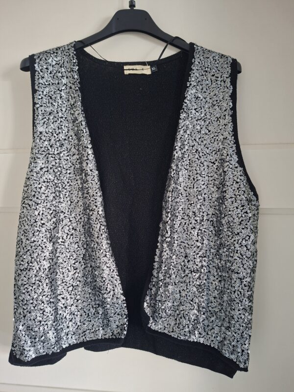 Costes pailletten gilet zwart zilver maat XL (ook L/M)