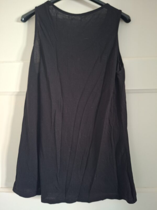 Zwart mouwloos topje tuniek met drapering en uitsnijding maat M/L