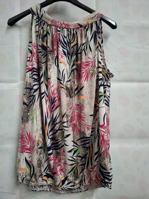 Mouwloze tuniek - Tropische print beige/roze/marineblauw