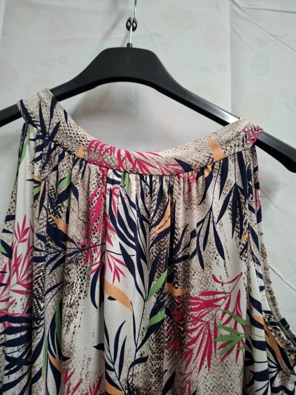 Mouwloze tuniek - Tropische print beige/roze/marineblauw