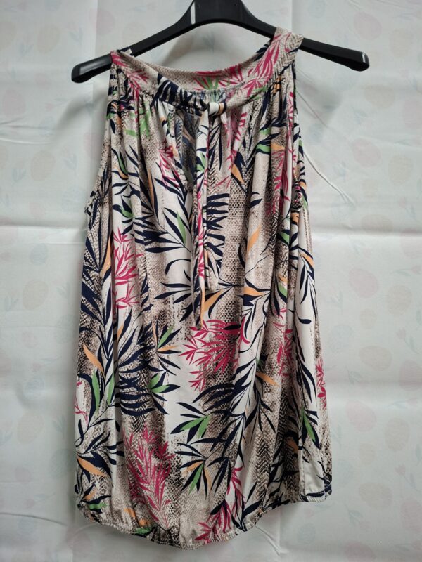 Mouwloze tuniek - Tropische print beige/roze/marineblauw