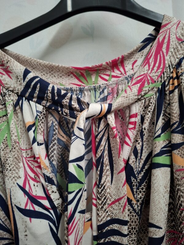 Mouwloze tuniek - Tropische print beige/roze/marineblauw