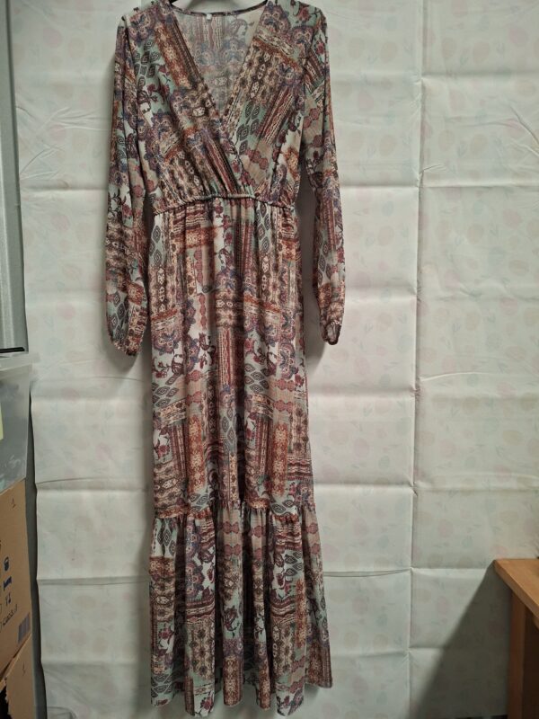 Italiaanse Maxi Jurk Boho Paisley Print Mintgroen/Rood S