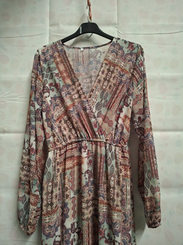 Italiaanse Maxi Jurk Boho Paisley Print Mintgroen/Rood S