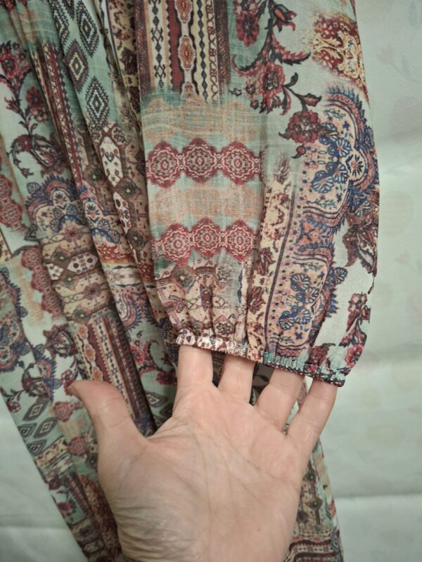 Italiaanse Maxi Jurk Boho Paisley Print Mintgroen/Rood S