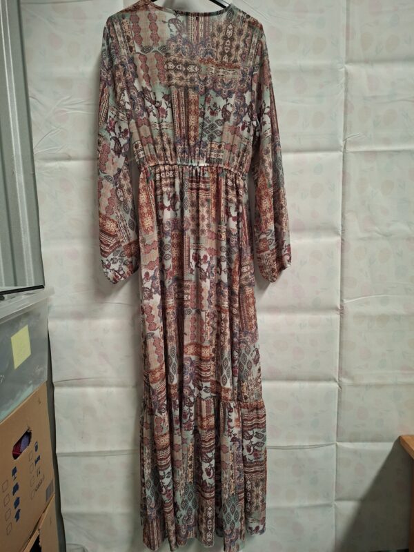 Italiaanse Maxi Jurk Boho Paisley Print Mintgroen/Rood S