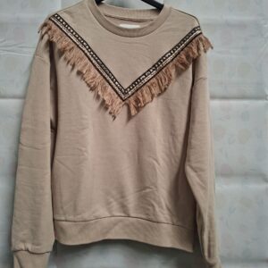 Cotton Club Fringe Sweater Beige Small