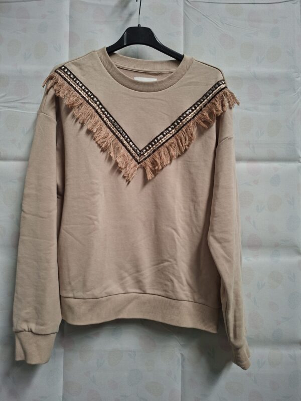 Cotton Club Fringe Sweater Beige Small