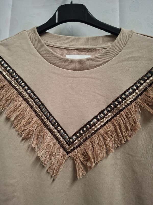 Cotton Club Fringe Sweater Beige Small